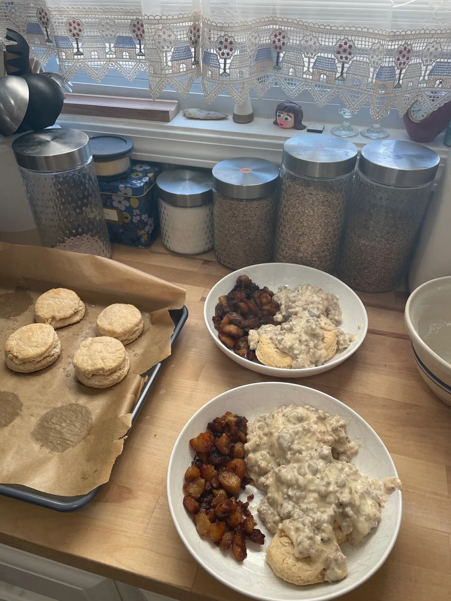 Biscuits and gravy with homemade biscuits