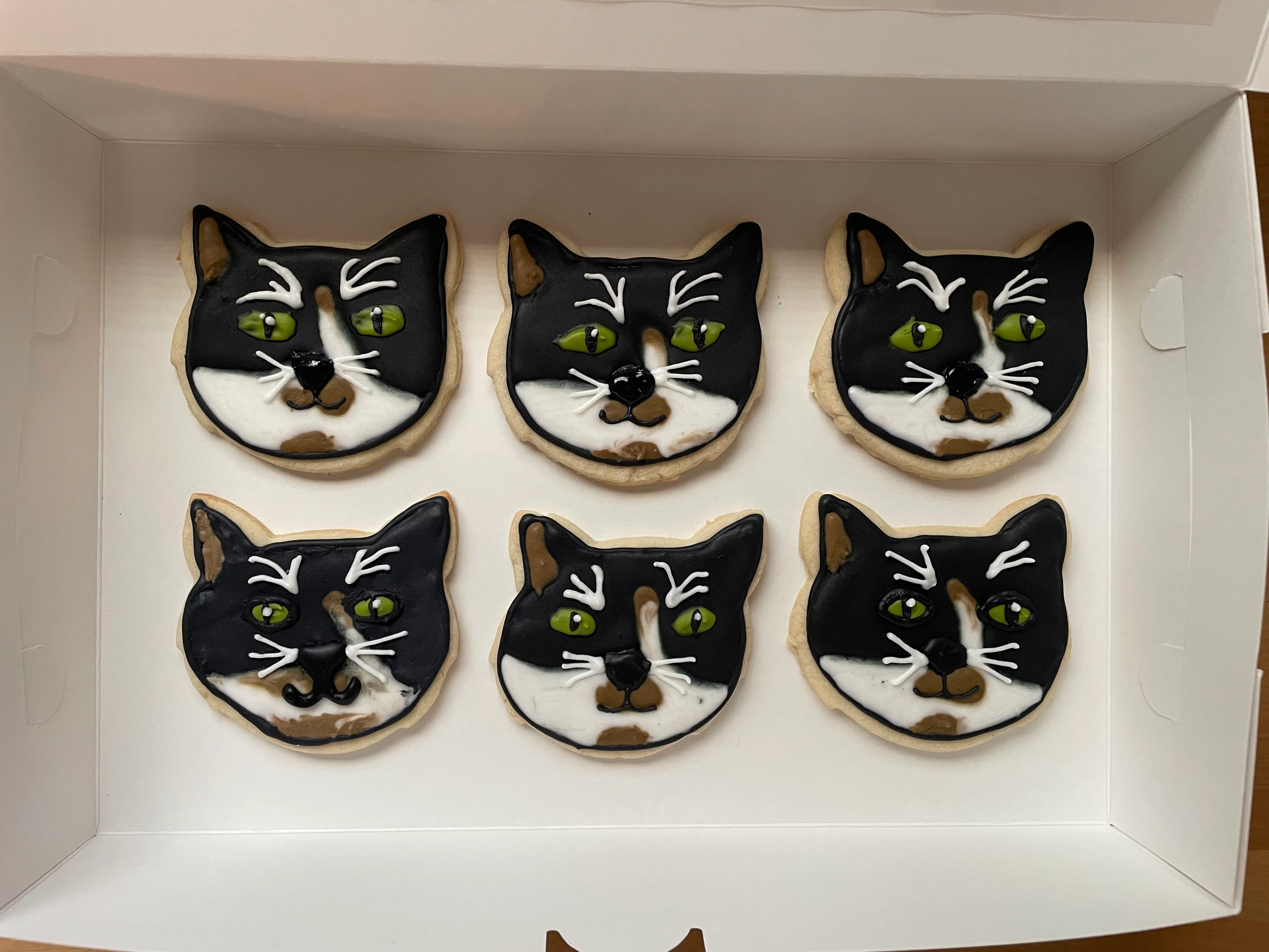 Cat face cookies in a gift box