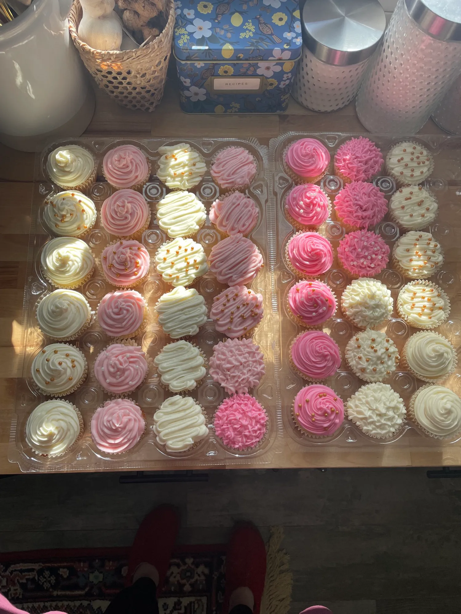 Pink and white frosted cupcakes