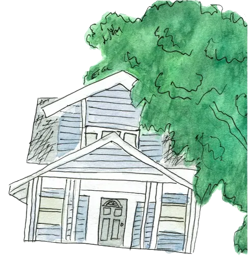 Watercolor illustration of the Henry Haus home