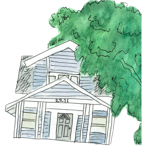Watercolor illustration of the Henry Haus home